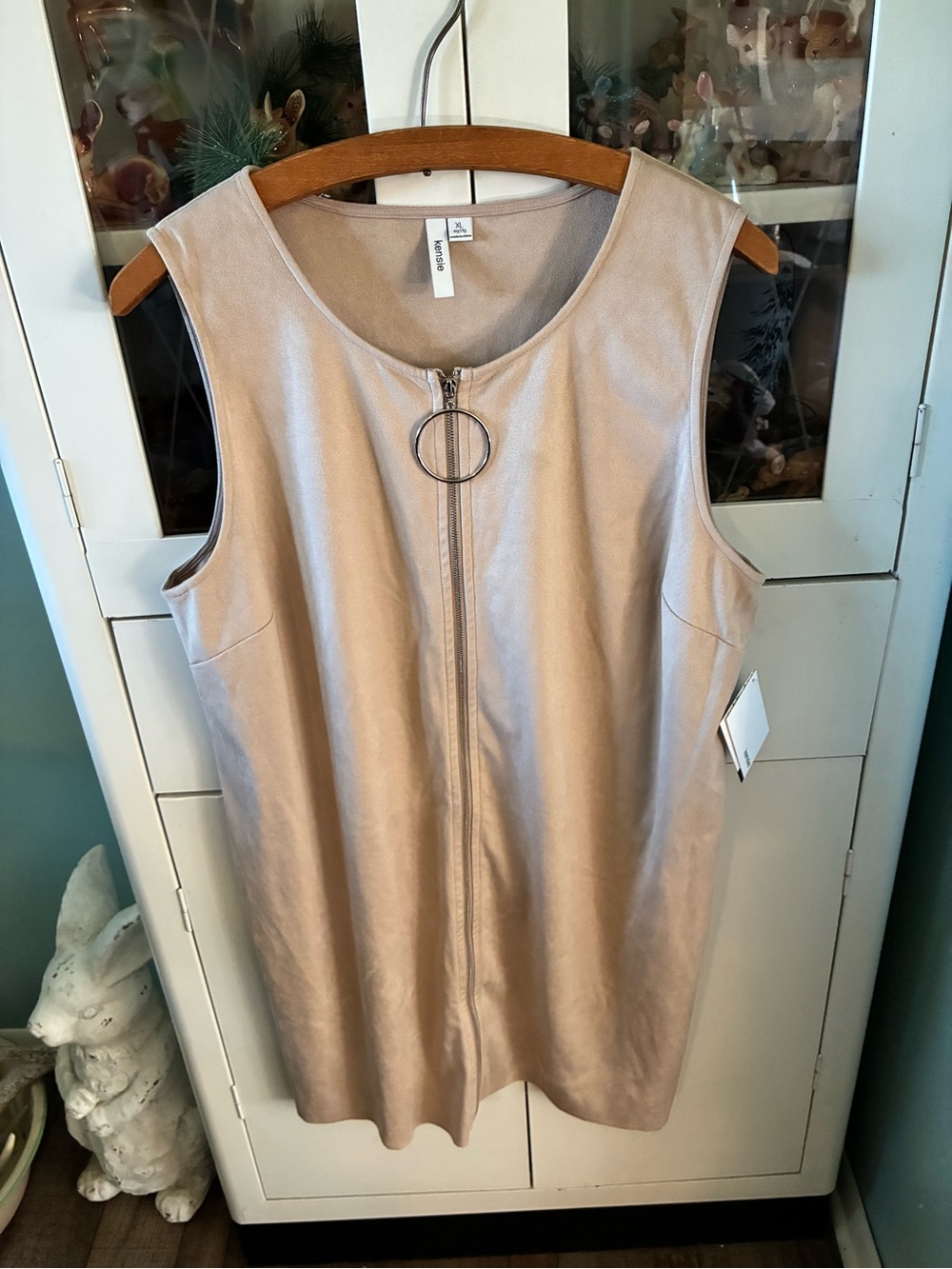 Kensie sz XL Beige Suede Like Feel Sleeveless Zip Shift Dress nwt